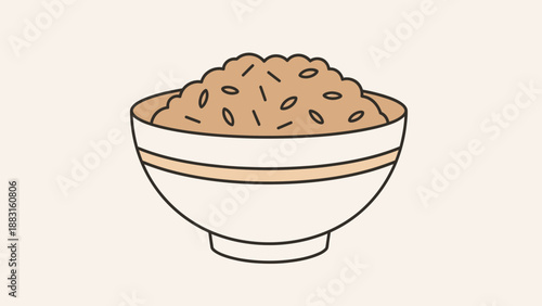 Simple Illustration Of A Bowl Filled With Brown Rice, Minimalist Design For Food Lovers