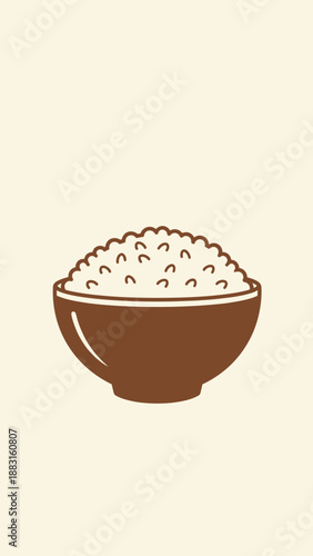 Simple Illustration Of A Bowl Filled With Cooked Rice Against A Creamy Background