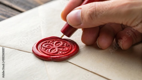 A hand applies wax to create a seal on paper, showcasing a traditional method of correspondence or decoration.