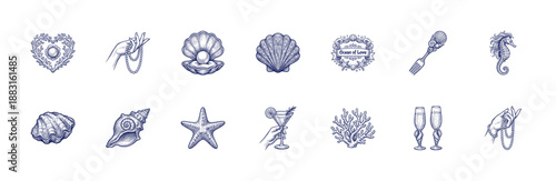 Vintage Engraving Nautical Romance and Ocean Treasures Design Element Kit for Luxury Coastal Wedding Decor