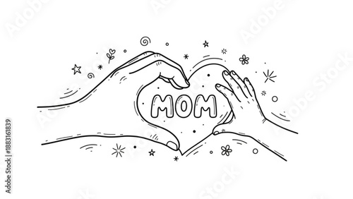 Hands forming heart with 'mom' for mother's day love and care