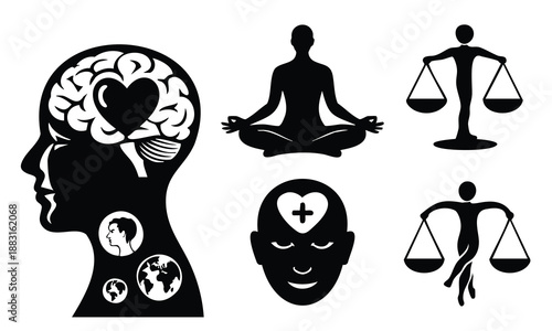 Mental health icons set bundle world health day silhouette graphics