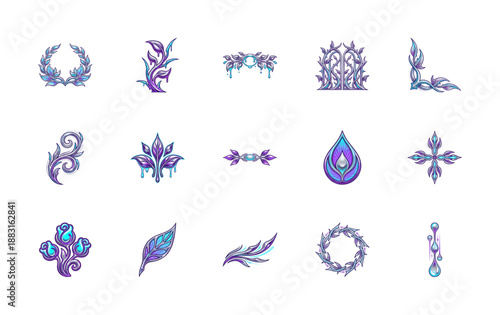 Mystical Ethereal Fantasy Flora Illustration Element Kit for Enchanted Game UI and World Building Assets