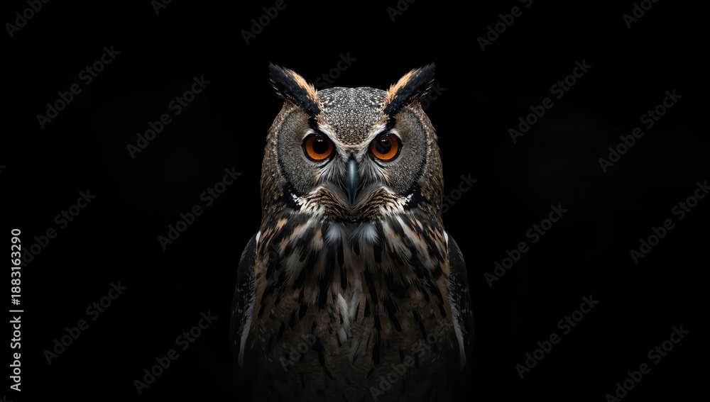 Obraz premium Detailed image of an owl with textured feathers on a dark background, suitable for nature study materials