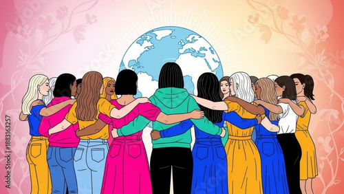 Diverse group of women standing together embracing each other