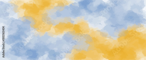 Watercolor background texture with blue and yellow paint wash abstract fluid design