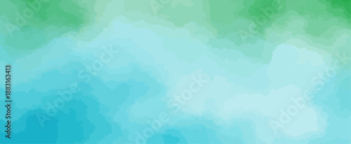 Abstract Watercolor Background in Teal Blue and Lime Green Gradient with Fluid Blended Shapes