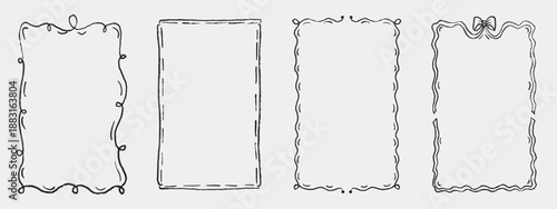 Hand drawn ribbon bows frame with laces. Greeting cards, wedding and birthday party invitations in elegant coquette style. Vector sketch illustration in vintage crayon charcoal