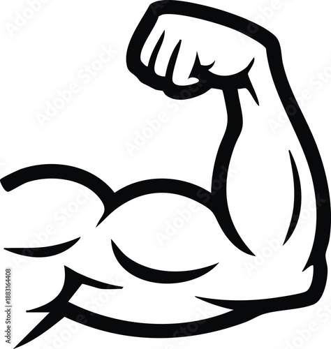 Flexing Bicep Muscle Silhouette, Powerful Arm Strength Icon, vector, illustration, silhouette