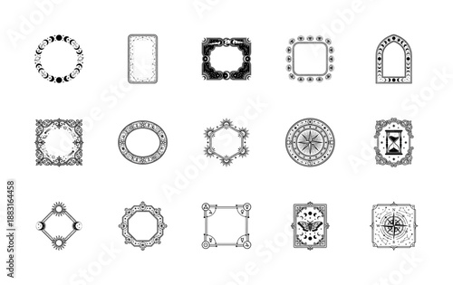 Ornate Esoteric Line Art Moon Phases and Sacred Geometry Border Element Kit for Tarot Graphics