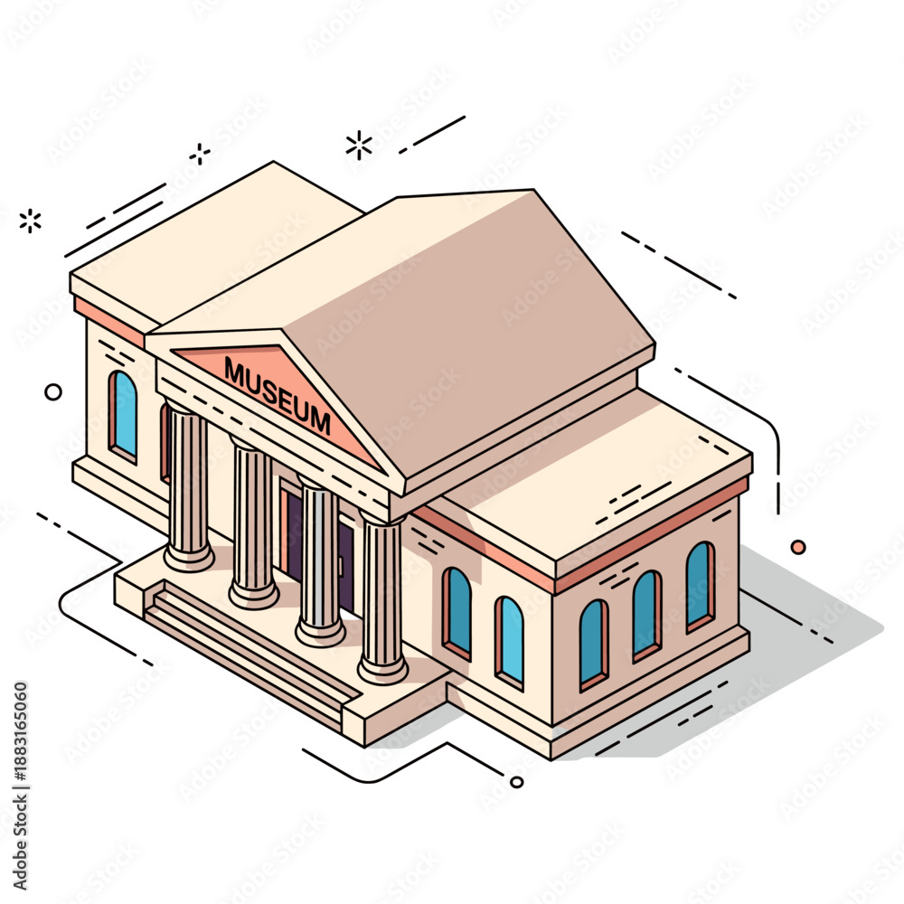 Naklejka premium Isometric illustration of a classical museum building with columns