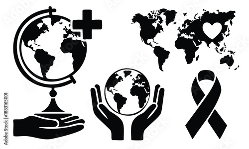 Set bundle world health day silhouette global medical care concept symbol
