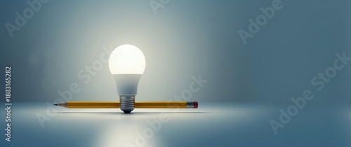 Render of white lightbulb paired with yellow pencil representing ideas and innovation