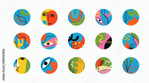 Surreal Abstract Collage with Fishes Eyes Hand and Geometric Shapes