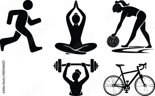 Set bundle world health day silhouette sport lifestyle activity concept