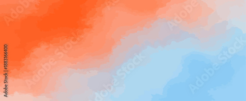 Watercolor Blend Abstract Background Vibrant Coral Orange and Baby Blue Gradient Transition Vector