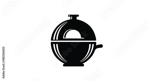 Simple black silhouette of a round oven with a handle and opening