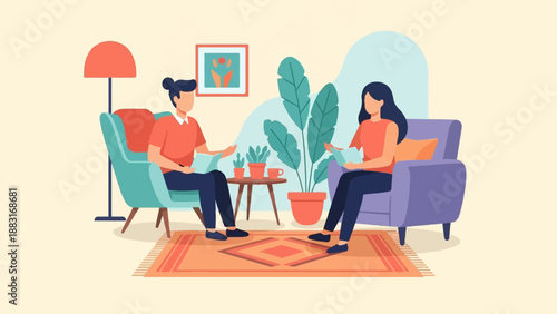 Two people reading in cozy chairs surrounded by plants