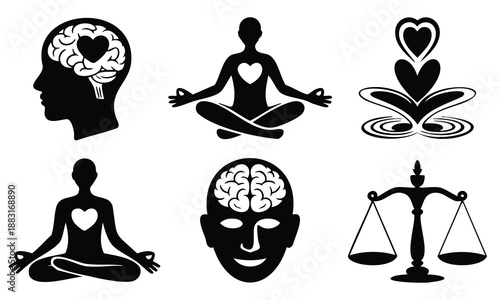 World health day mental and physical wellness silhouette icons bundle