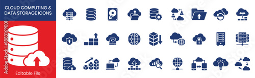 Cloud Computing Data Storage Fill Color Icon Set