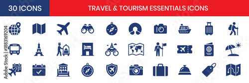 Travel Tourism Essentials Fill Color Icon Set