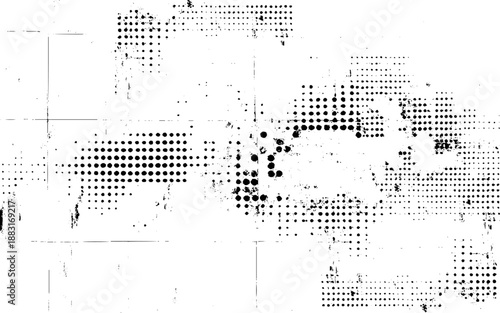 Black Ink Halftone Dots Abstract Background. Black and White Artistic Halftone Grunge