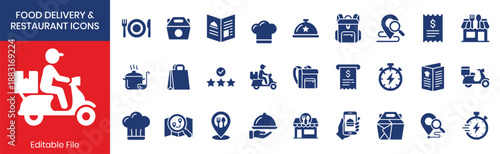 Food Delivery Restaurant Fill Color Icon Set