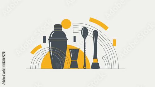 Stylish Cocktail Tools: A Modern Illustration of Beverage Preparation Instruments