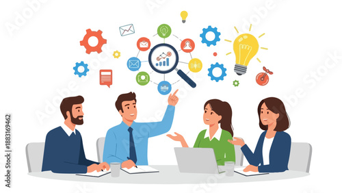 Business Meeting with Creative Team Discussing Innovative Ideas innovation team collaboration vector
