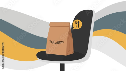 Takeaway Food Bag On Modern Chair Illustrating Dining Concept In Modern Style