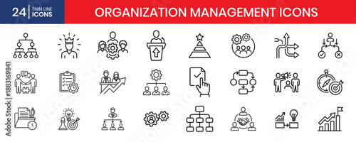 Organization Management Thin Line Icon Set