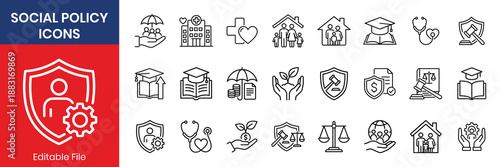 Social Policy Web Thin Line Icon Set