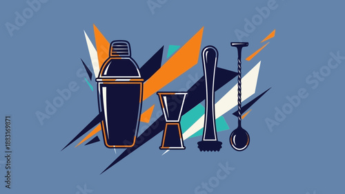 Stylish Mixology Tools With Abstract Background For Cocktail Creations and Bar Events