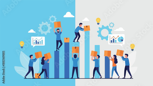 Business Team Collaborating in a Modern Office Environment innovation team collaboration vector