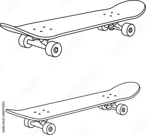 Detailed illustration of two skateboards side by side in line art style