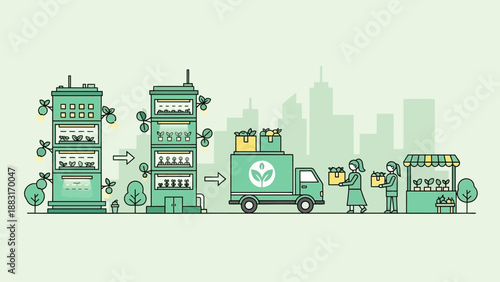 Urban Farming Ecosystem: Sustainable Food Production and Local Distribution in Modern Cityscapes