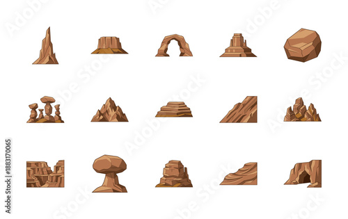 Stylized Canyon and Mesa Landform Element Kit for Desert Landscape Visualization and Web Design