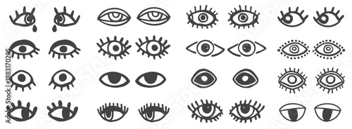 Eyes doodle sketches in simple hand drawn style cute vector face elements set. ideal for presentation, comic books, articles. retro funny set. Vector illustration