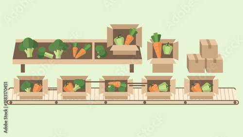 Vegetable Processing and Packaging in a Modern Factory or Distribution Center