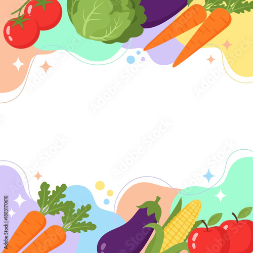 Vibrant And Colorful Fresh Produce Arrangement Creating A Festive Border With Negative Space