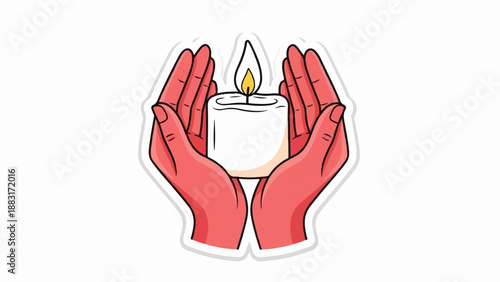 Two open hands gently cradling a lit candle with a soft glow