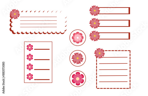 pink and red cute flower illustration of set of postage stamps