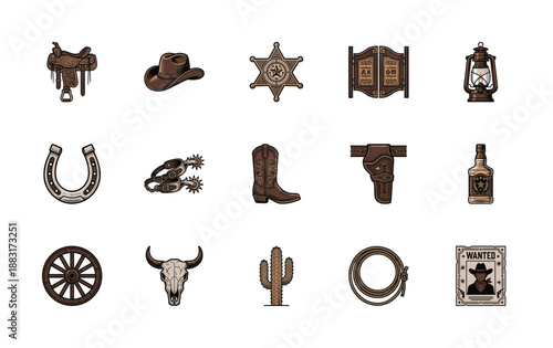 Vintage Woodcut Engraving Wild West Element Kit for Frontier Branding and Cowboy Graphic Assets