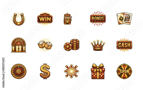 Vintage Marquee Casino Gambling Illustration Element Kit for Vegas Nightlife Entertainment