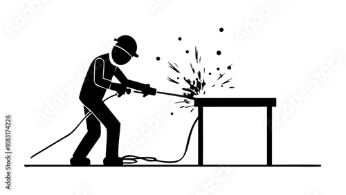 Industrial silhouette of a welder working with sparks flying, construction and metal fabrication industry concept
