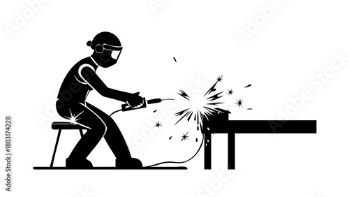 Industrial silhouette of a welder working with sparks flying, construction and metal fabrication industry concept
