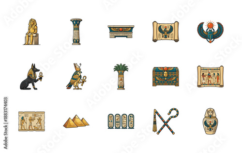Flat Vector Ancient Egypt Graphic Asset Sheet for Historical Education and Mythology