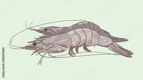 Two pale grey crustaceans with antennae and segmented bodies lie horizontally