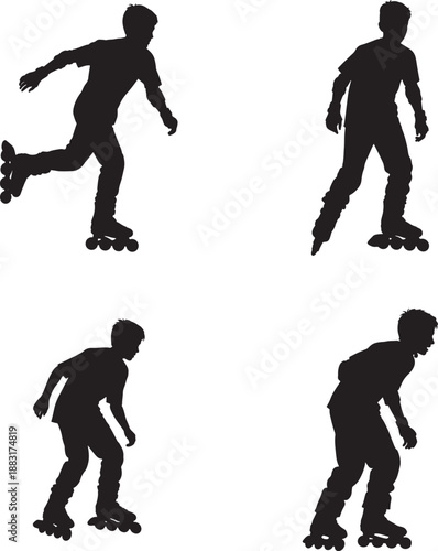 Four silhouette figures inline skating in different poses
