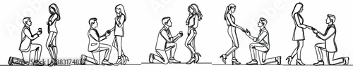 line art of a man proposing to his partner on Valentine Day